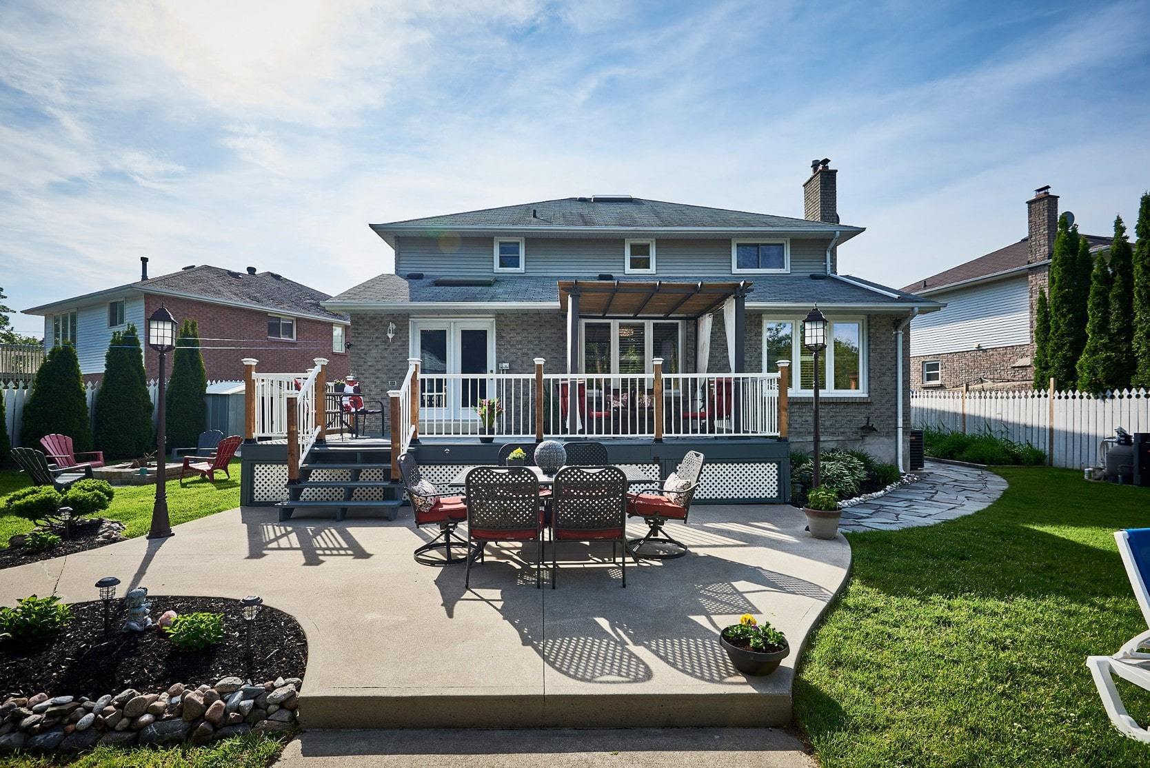 Back deck view of a home for sale in Courtice, Ontario